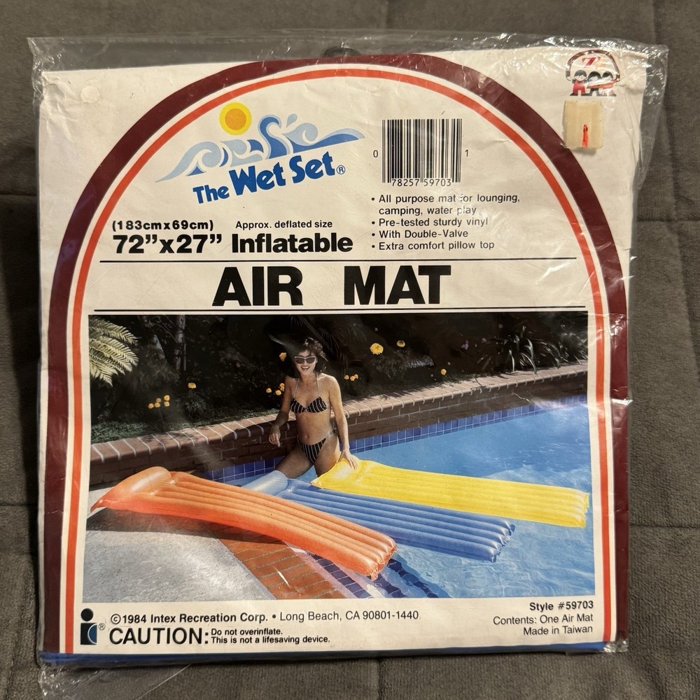 Vintage 1984 Pool Float Intex The Wet Set Blue Inflatable Air Mat Raft 72x27 NOS